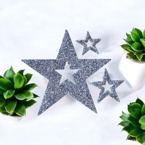 Rhinestone Sparkle 20cm Silver Star Space Patch Patches Iron on Clothes