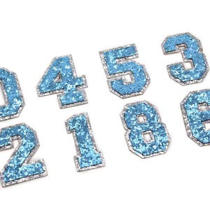 Blue Number Patch Patches 5cm Iron On Sew On Sequin Glitter Embroidery Clothes