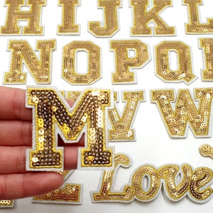 Gold Buchstabe Sequin Patch Patches Aufnäher Aufnäher Kleidung Alphabet Stickerei