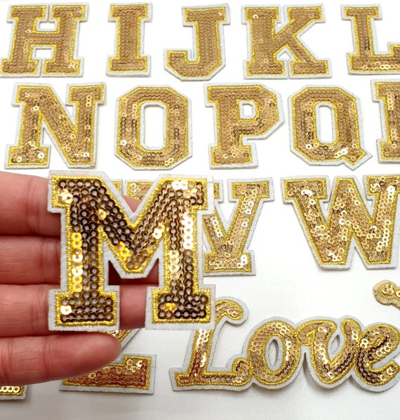Gold Letter Sequin Patch Patches Iron-on / Sew-on Clothes Alphabet