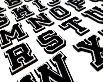Écusson à lettres en chenille 3D de qualité noire, 5 cm, grande taille, fer sur des patchs de serviette à coudre sur des vêtements de broderie alphabet