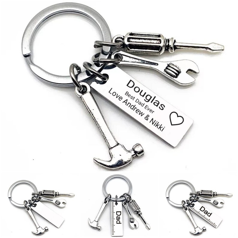 Porte-clés personnalisé papa maman bricoleur cadeau saint valentin porte-clés cadeau acier inoxydable porte-clés outils gravure image 1
