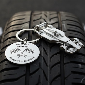 Personalised Racing Car Keyring – Custom Engraved Motorsport Gift, Perfect Stocking Filler for Car Lovers, Birthdays & Engraved Personalized image 1