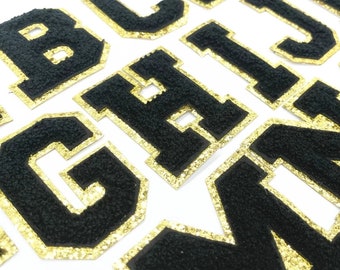 Black Chenille Iron On Gold Glitter Letter Patches – Scratch Decor