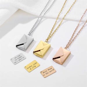 Collar con sobre personalizado, medallón grabado para el Día de la Madre, regalo para mujer, carta para mamá, amor familiar