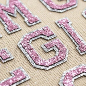 Pink Letter Patch Patches Iron On Sequin Glitter Alphabet Embroidery Clothes