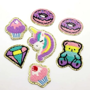 Donut Cupcake Unicorn Teddy Diamond Chenille Flamingo Palm Tree Applique Iron on / Sew on Patch Patches