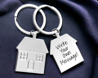 Personalised House Keyring with Custom Engraved Message, New Home Gift, Housewarming Present, Estate Agent Keychain, New Homeowner Keepsake