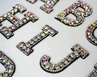 Rhinestone Sparkle Letter Patch 4.7cm Patches Iron On  Sew on Alphabet Embroidery Clothes