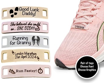 Étiquettes d'entraîneur de marathon, étiquettes de chaussures, étiquettes de course personnalisées, acier inoxydable, coureur, cadeaux pour elle, cadeaux pour lui