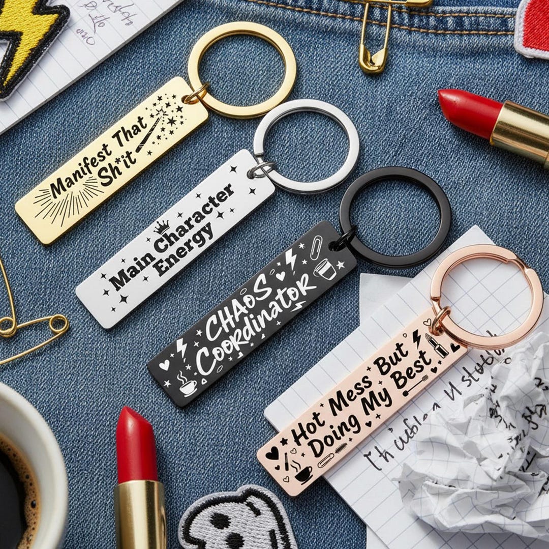 Personalised Engraved Keyring – Custom Message, Bold Quote Designs ...