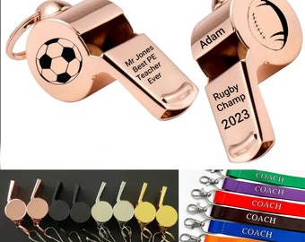Personalised Whistle Stainless Steel Engraved Silver Metal Coach Referee Sports Rope Rugby Football Customised Football Father's Day Teacher