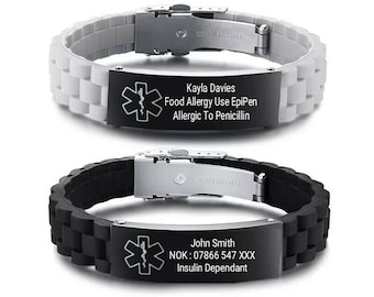 Personalised Medical Alert Bracelet Engraving Stainless Steel ID Name Name ICE Engraved Customised