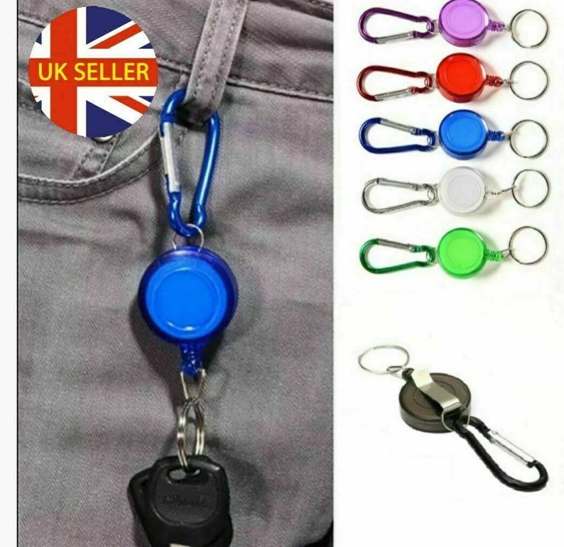 ID Badge Retractable Key Chain Holder Safety Coil Carabiner Etsy