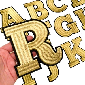 Alphabet Letter METALLIC GOLD Block Style 2 2 INCH Iron on Applique  Embroidered Patch Choose Letter 