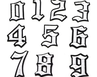 Parche de número blanco bordado inglés antiguo de 5 cm para planchar y coser