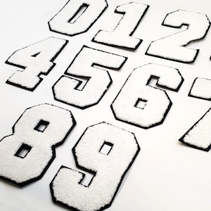 Large 12cm Chenille White Number Patch Patches Iron on Alphabet Embroidery Clothes