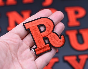Patchs lettres/chiffres rouges 5,5 cm Broderie alphabet à repasser/coudre