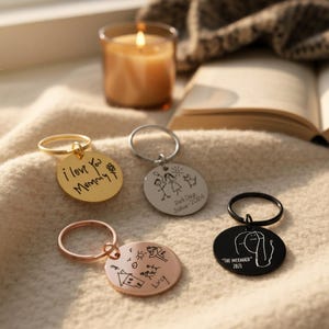 Child's Kids Drawing Engraved Keyring - Personalised Mummy Daddy Mother's Day Photo Keepsake - Handmade Laser Engraved Personalized image 3