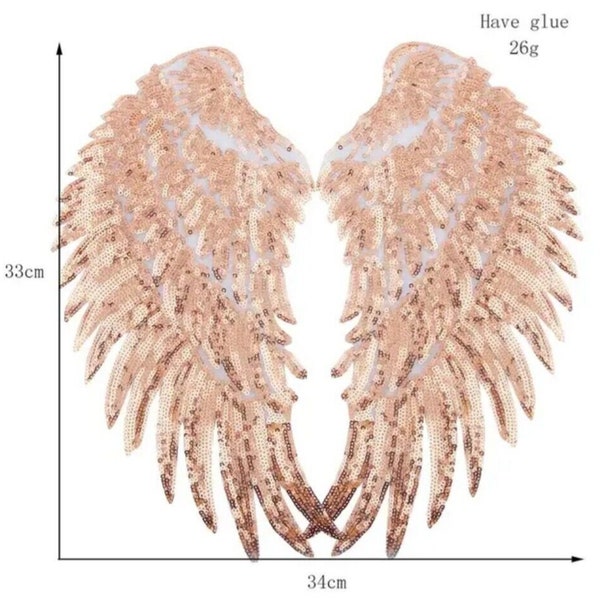 LARGE 33cm Wing Angel Rose Gold Iron On / Sew On Embroidered Patch Badge Fancy Dress Patches