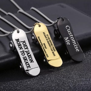 Collier de skateboard personnalisé gravé sur mesure skateboard skateboard Halfpipe Dog tag bijoux pendentif cadeau Saint Valentin