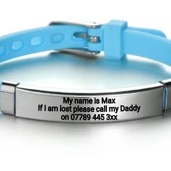 Childrens Customised Personalised Engraving Lost/Missing Alert Bracelet S Steel