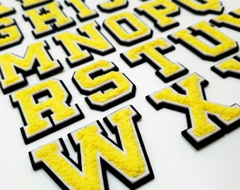 Yellow 7.5cm Quality 3D Chenille Letter Patch Large Size Iron On Towel Patches Sew on Alphabet Embroidery Clothes