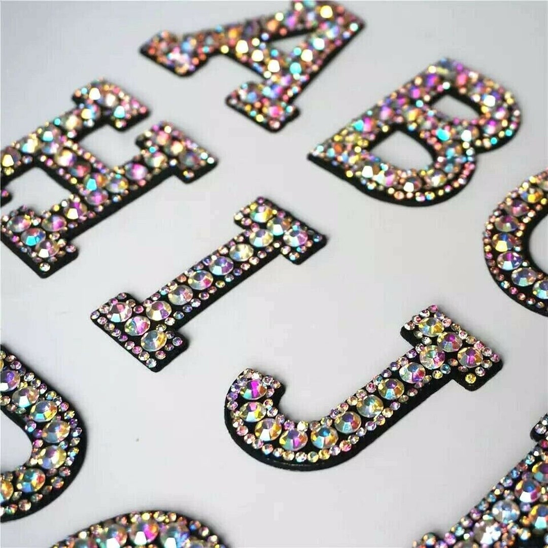 Pastel Multicoloured Glitter Rhinestone 5cm Iron On Patch Letters