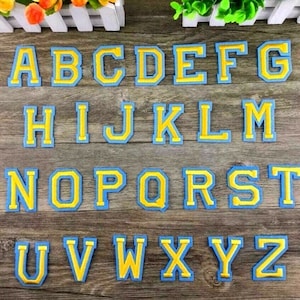 Gold Blau Buchstabe Aufnäher Aufbügler zum Aufbügeln College Alphabet Stickerei Kleidung