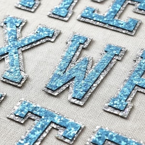 Blue Letter Patch Patches Iron On Sequin Glitter Alphabet Embroidery Clothes