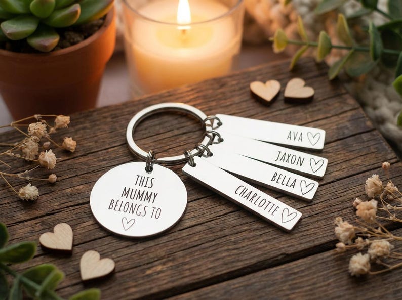 Llavero familiar personalizado, regalo de cumpleaños para mamá, mamá, abuela, mamá pertenece a, etiquetas personalizadas grabadas para papá, abuela, abuelo, amado por imagen 3