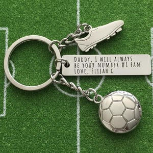 Personalised Keyring - Football Soccer  Charm Engraved Gift - Custom Text Sports Dad Keyring Handmade Laser Engraved Coach gift