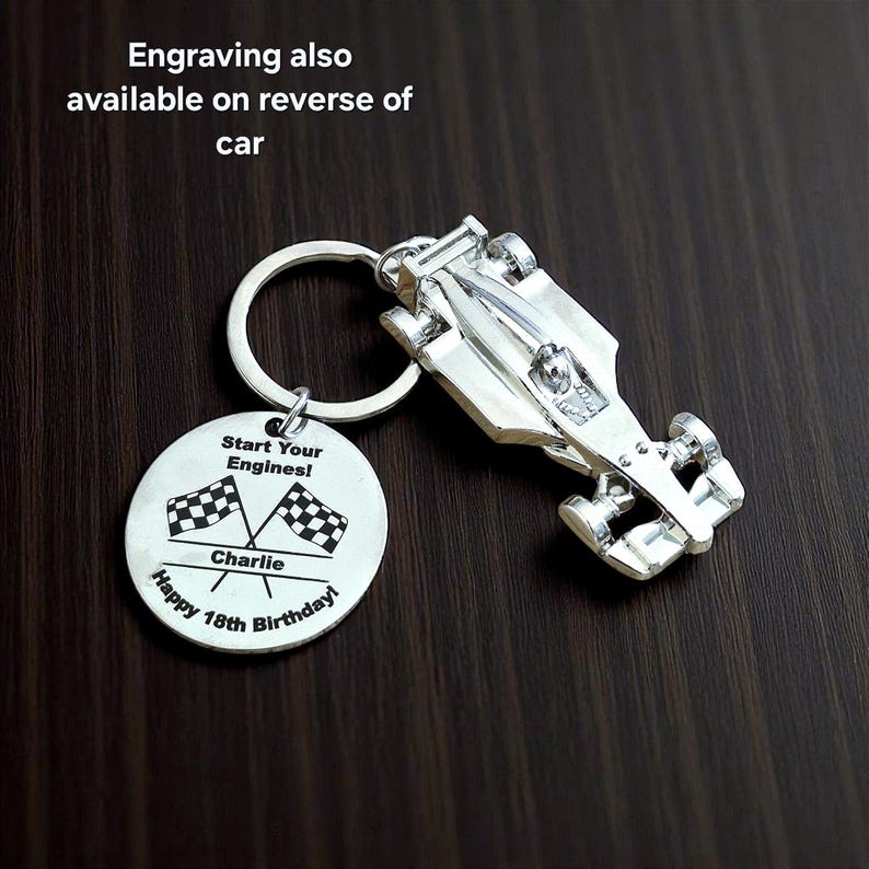 Personalised Racing Car Keyring – Custom Engraved Motorsport Gift, Perfect Stocking Filler for Car Lovers, Birthdays & Engraved Personalized image 2