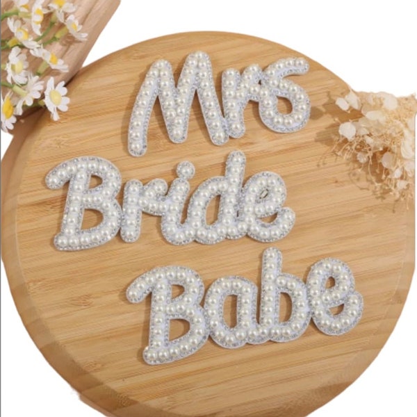 Pearl Patches Mrs Bride Babe Large Silver Rhinestone Patches Letter Embroidery
