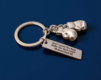 Personalised Boxing Glove Keyring: Engraved Stainless Steel Tag, Sports Gift, Boxer Gloves