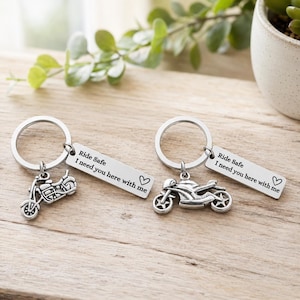 Personalised Motorbike Keyring, Ride Safe I Need You Here With Me, Motorcycle Keychain, Biker Gift for Him, Boyfriend Husband Dad Gift image 1