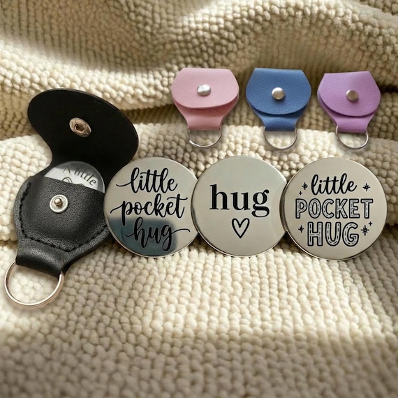 Personalised Pocket Hug Keyring, Custom Engraved Stainless Steel Gift, Long Distance Relationship Token, Support, Love, Thinking of You