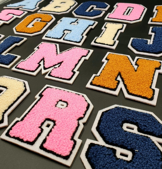 Gold and White Varsity Letters Embroidery Patch Abcs School Font Letters  Kids Iron-on Embroidered Patch Childs Iron on Clothing Patch 