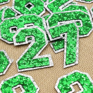 Grüne Zahl Aufnäher Patches 5 cm Aufnäher Aufbügeln Pailletten Glitzer Stickerei Kleidung