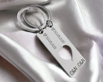 Personalised Keyring Laser Engraved Couple Valentines Day Love Heart Gift Customised Engraving Stainless Steel Keys