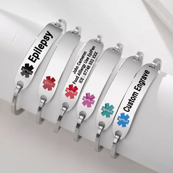 Personalised Medical Alert Bracelet Engraving Stainless Steel ID Name Name ICE Engraved Customised