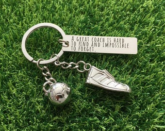 Personalised Football / Soccer Coach Keyring Gift, Thank You Coach Keychain Soccer Ball & Boot Charm, Team Coach Present, End of Season Gift