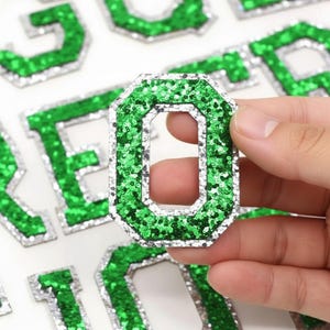 Parches de letras con lentejuelas verdes de 5 cm para planchar o coser, con purpurina, para bordar en ropa