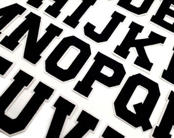 Écusson à lettres en chenille noir de 8 cm, grande taille, fer sur des patchs de serviette à coudre sur des vêtements de broderie alphabet