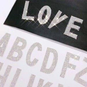 Large Silver Rhinestone Sparkle Letter Patch Patches Iron on Alphabet Embroidery Clothes