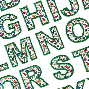 Parches con letras de dinosaurios de 5 cm para planchar o coser, apliques con alfabeto, bordados, parches multicolor para ropa