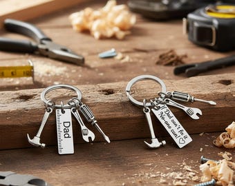 Llavero personalizado de herramientas para papá manitas – Regalo grabado a medida, dijes de herramientas, Día del Padre, regalo de bricolaje para el abuelo, llavero personalizado para papá