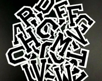 Black And White Letter Patch Patches Iron on / Sew on Retro Alphabet Embroidery Clothes