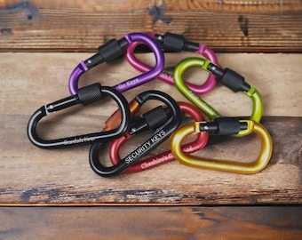 Personalised Locking Carabiner: Engraved Name/Icon, Hiking, Camping, Wedding or Party Favour