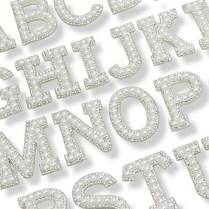 White Pearl Silver Rhinestone Sparkle 4.6cm Letter Patches Sew on / Iron on Alphabet Embroidery Clothes